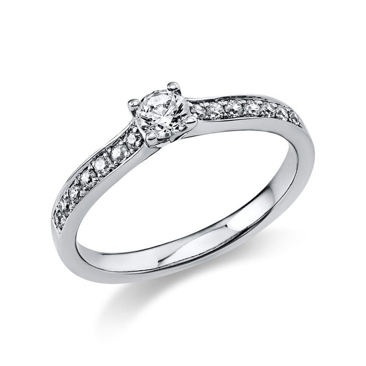 Ring 14 kt WG, 1 Brill. 0,20 ct, TW-si, 14 Brill. 0,17 ct, TW-si
