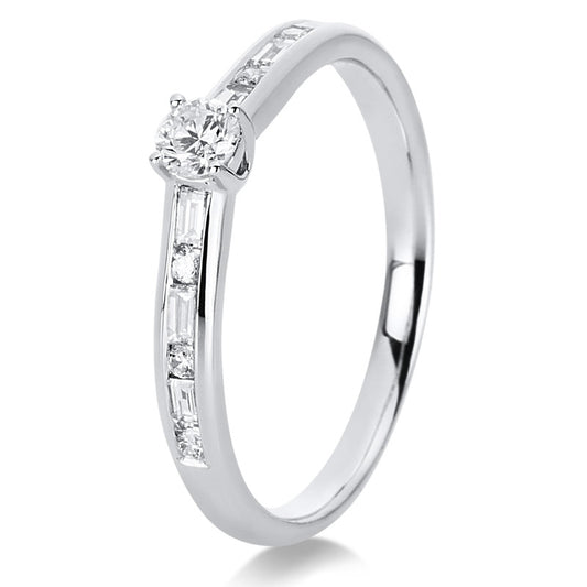 Ring 14 kt WG, 6 Brill. 0,04 ct, TW-si, 6 Bag. 0,15 ct, TW-si, 1 Brill. 0,15 ct, TW-si