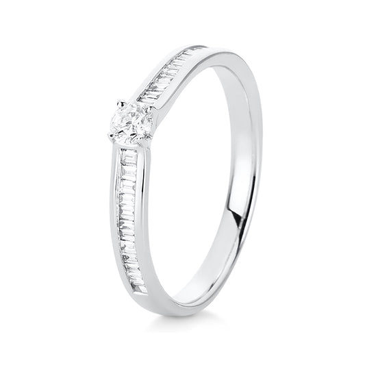 Ring 14 kt WG, 1 Brill. 0,15 ct, TW-si, 22 Bag. 0,21 ct, TW-si