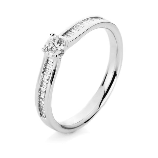 Ring 18 kt WG, 1 Brill. 0,20 ct, TW-si, 20 Bag. 0,19 ct, TW-si