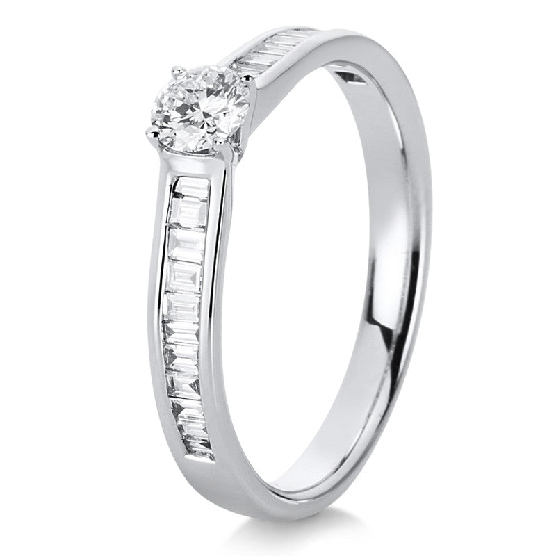 Ring 14 kt WG, 22 Bag. 0,25 ct, TW-si, 1 Brill. 0,24 ct, TW-si