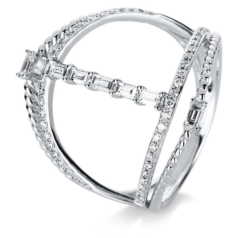 Ring 14 kt WG, 7 Bag. 0,22 ct, TW-si, 50 Brill. 0,19 ct, TW-si