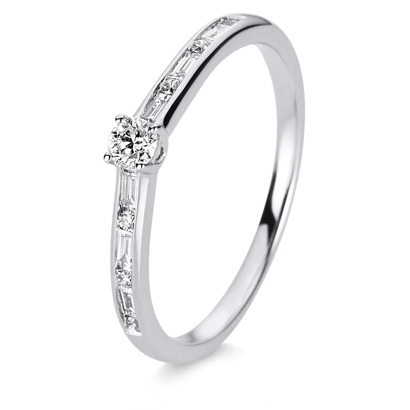 Ring 14 kt WG, 6 Brill. 0,04 ct, TW-si, 1 Brill. 0,10 ct, TW-si, 6 Bag. 0,11 ct, TW-si