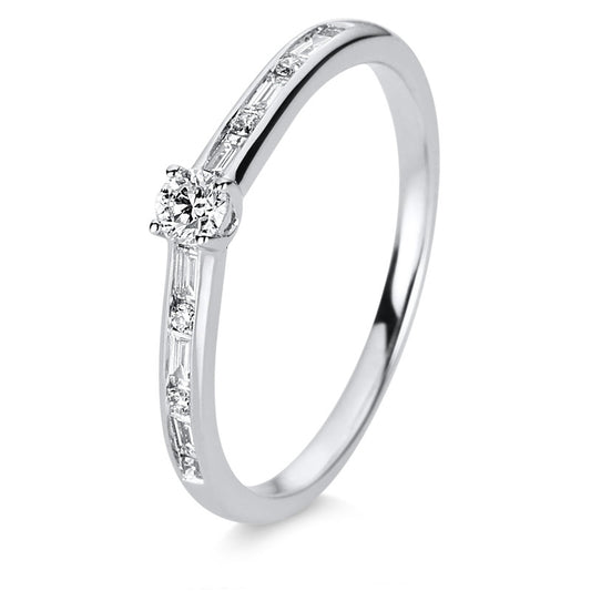 Ring 14 kt WG, 6 Brill. 0,04 ct, TW-si, 1 Brill. 0,10 ct, TW-si, 6 Bag. 0,11 ct, TW-si