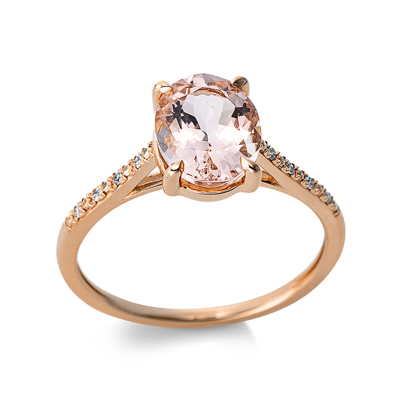 Ring 14 kt RG, 8 Dia. 0,03 ct, TW-si, 1 Morganit 1,54 ct pink