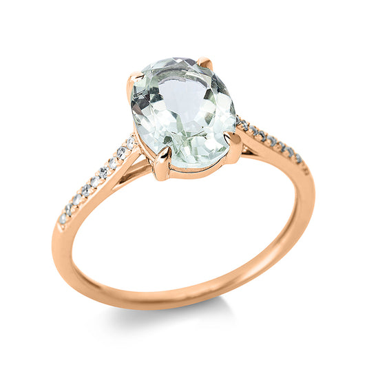 Ring 14 kt RG, 8 Dia. 0,03 ct, TW-si, 1 Amethyst 1,73 ct grün