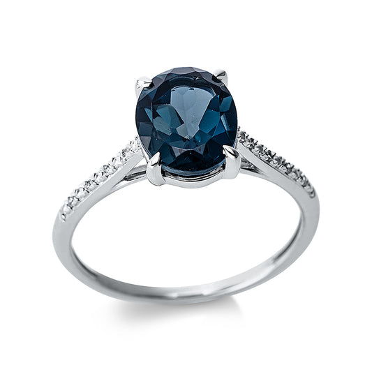 Ring 14 kt WG, 8 Dia. 0,03 ct, TW-si, 1 Topas 2,43 ct Lond. blue