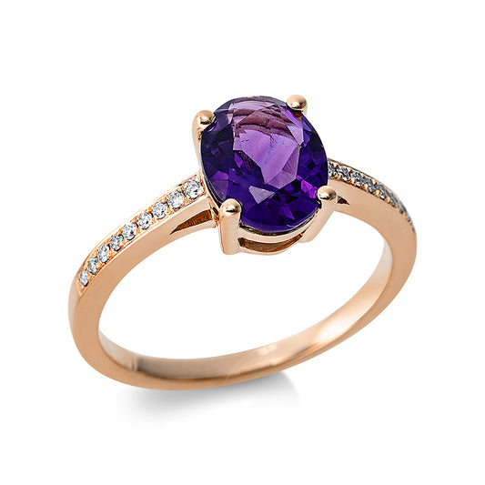 Ring 18 kt RG, 18 Brill. 0,08 ct, TW-si, 1 Amethyst 1,35 ct lila