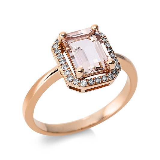 Ring 18 kt RG, 28 Brill. 0,15 ct, TW-si, 1 Morganit 1,45 ct pink