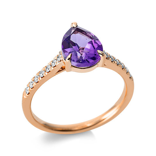 Ring 18 kt RG, 14 Brill. 0,16 ct, TW-si, 1 Amethyst 1,61 ct lila