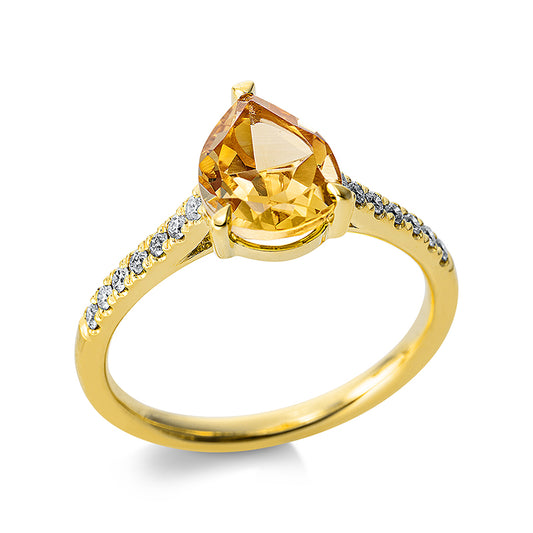 Ring 18 kt GG, 14 Brill. 0,16 ct, TW-si, 1 Citrin 1,65 ct
