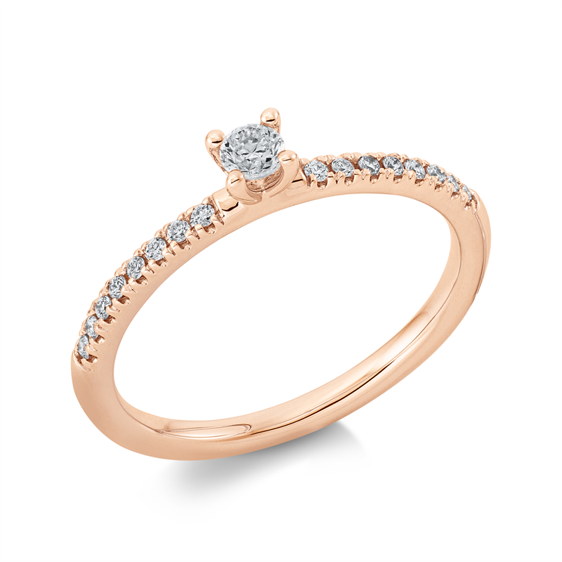 Ring 18 kt RG, 1 Brill. 0,10 ct, TW-si, 16 Brill. 0,10 ct, TW-si