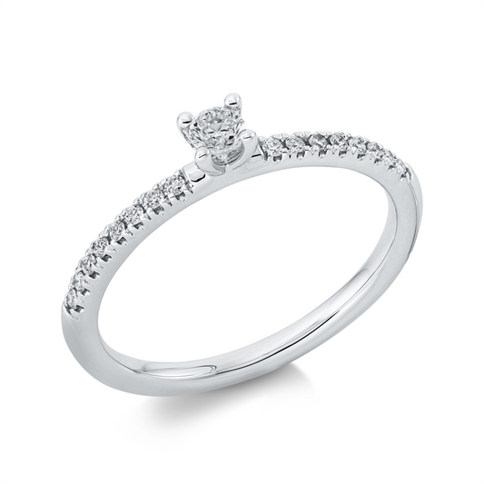 Ring 18 kt WG, 1 Brill. 0,10 ct, TW-si, 16 Brill. 0,10 ct, TW-si