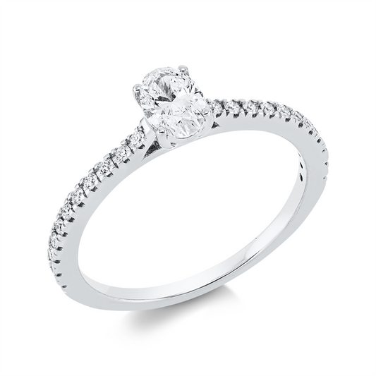 Ring 18 kt WG, 1 Oval 0,39 ct, TW-si, 22 Brill. 0,15 ct, TW-si