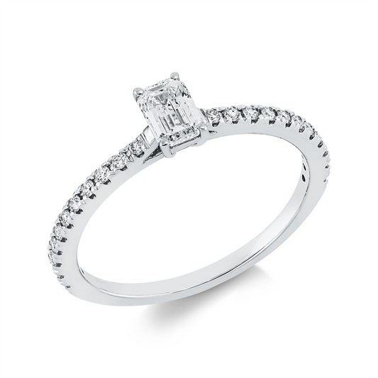 Ring 18 kt WG, 1 Sm.schliff 0,38 ct, TW-si, 22 Brill. 0,15 ct, TW-si