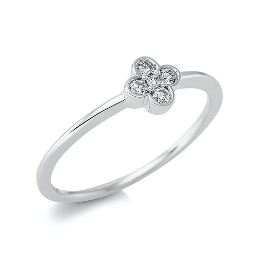 Ring 18 kt WG, 1 Brill. 0,01 ct, TW-si, 4 Brill. 0,08 ct, TW-si