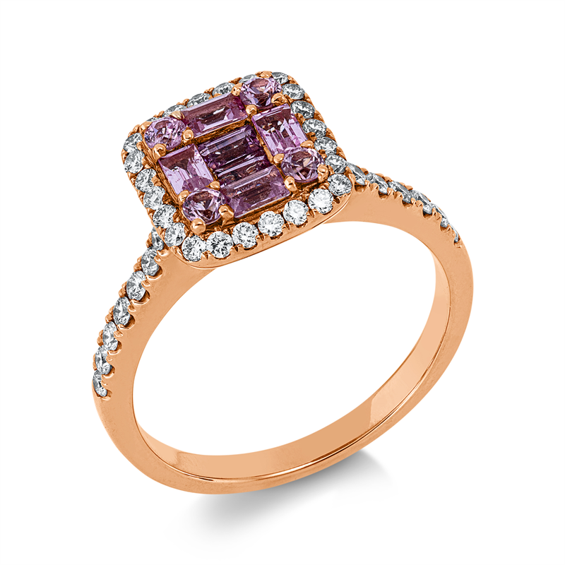 Ring 18 kt RG, 38 Brill. 0,43 ct, TW-vsi/si, 4 Saphire 0,23 ct pink, 6 Saphire 0,62 ct pink