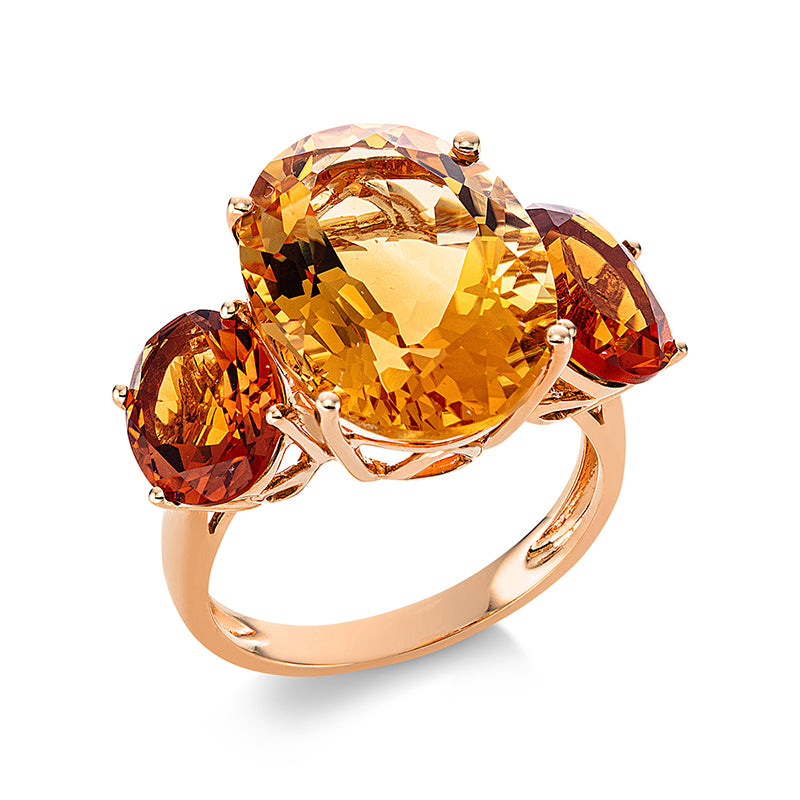 Ring 18 kt GG, 1 Citrin 9,20 ct gelb, 2 Citrin 3,20 ct mandarin