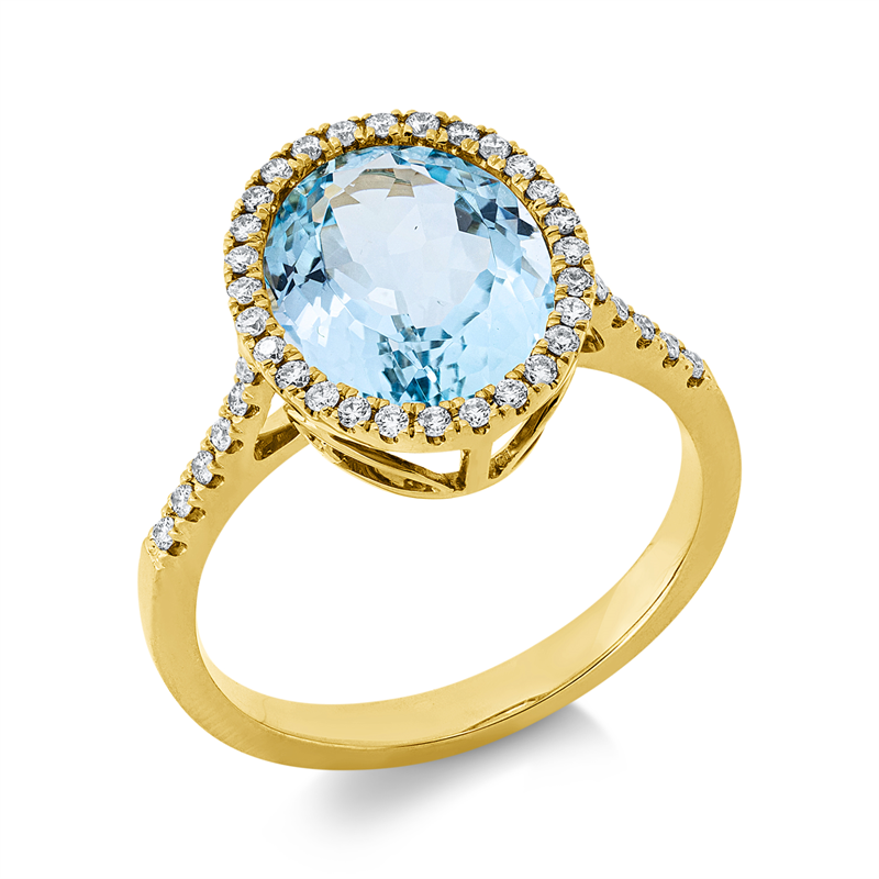 Ring 18 kt GG, 40 Brill. 0,23 ct, TW-si, 1 Topas 4,40 ct sky blue
