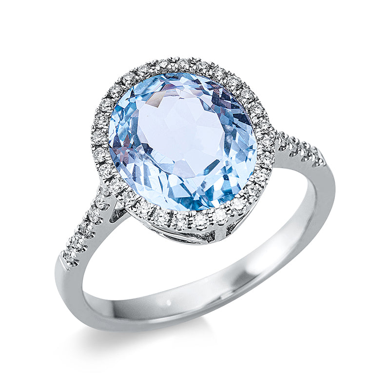 Ring 18 kt WG, 40 Brill. 0,23 ct, TW-si, 1 Topas 4,40 ct sky blue