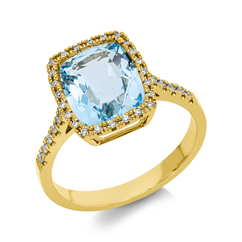 Ring 18 kt GG, 36 Brill. 0,17 ct, TW-si, 1 Topas 3,90 ct sky blue