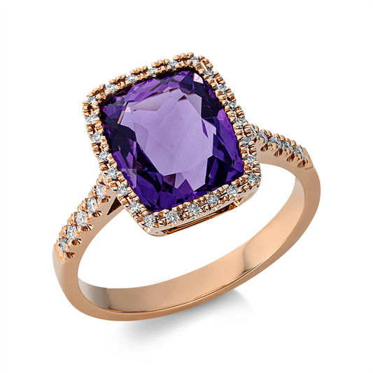 Ring 18 kt RG, 36 Brill. 0,17 ct, TW-si, 1 Amethyst 3,00 ct lila