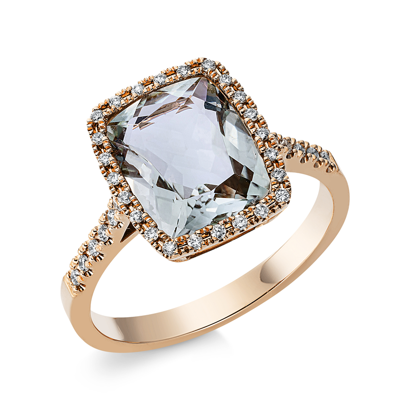 Ring 18 kt RG, 36 Brill. 0,17 ct, TW-si, 1 Amethyst 3,00 ct grün