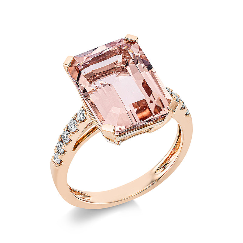 Ring 18 kt RG, 10 Brill. 0,23 ct, TW-si, 1 Morganit 7,10 ct pink