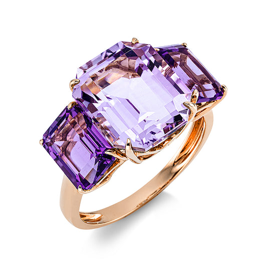 Ring 18 kt RG, 1 Amethyst 5,60 ct pink, 2 Amethyste 2,90 ct lila