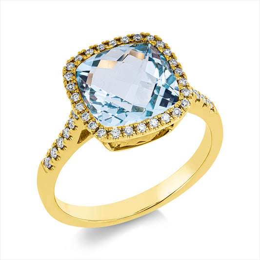 Ring 18 kt GG, 40 Brill. 0,22 ct, TW-si, 1 Topas 4,50 ct sky blue