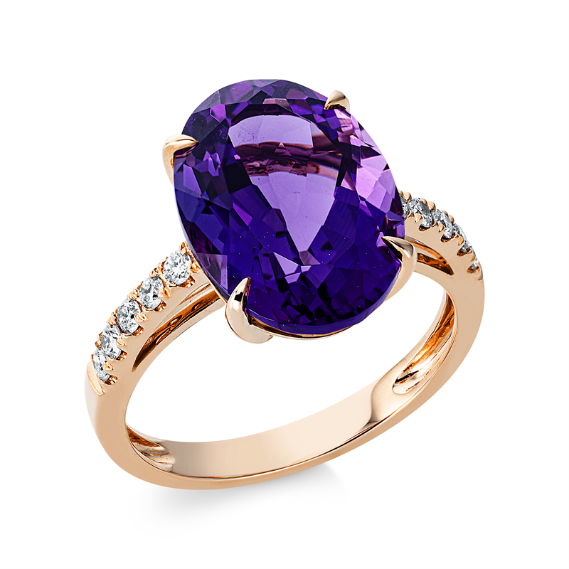 Ring 18 kt RG, 10 Brill. 0,20 ct, TW-si, 1 Amethyst 4,70 ct lila