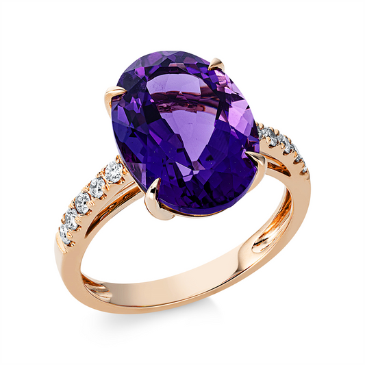 Ring 18 kt RG, 10 Brill. 0,20 ct, TW-si, 1 Amethyst 4,70 ct lila