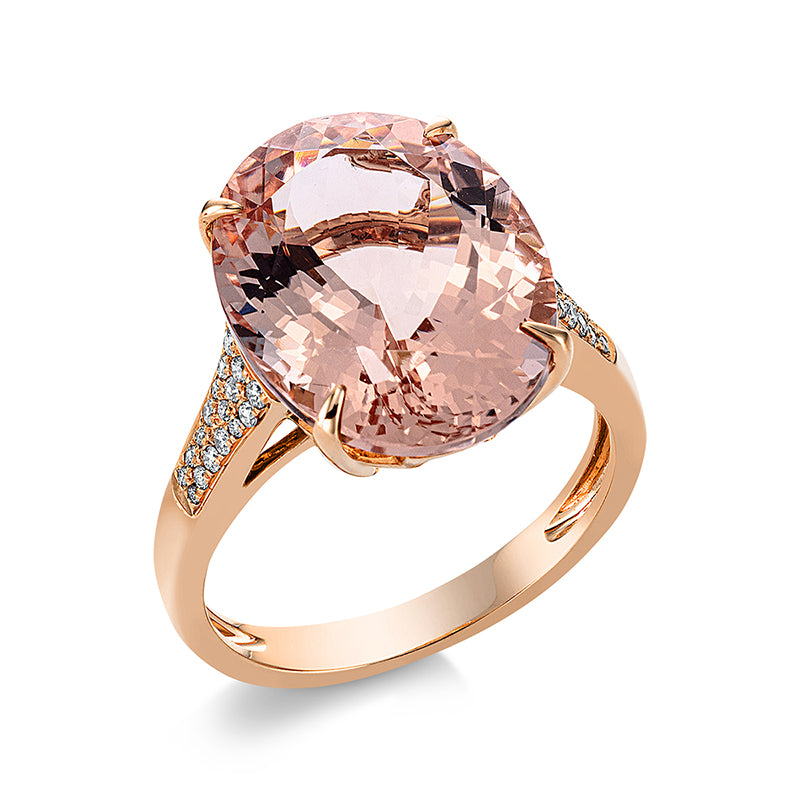 Ring 18 kt RG, 34 Brill. 0,17 ct, TW-si, 1 Morganit 10,20 ct pink