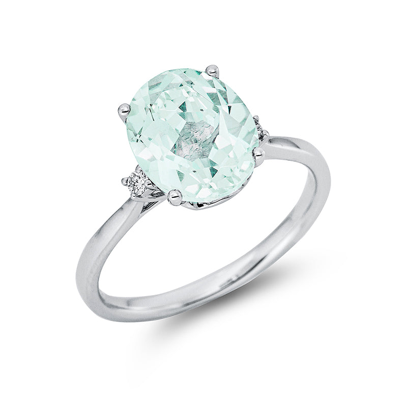 Ring 18 kt WG, 2 Brill. 0,04 ct, TW-si, 1 Amethyst 2,77 ct grün