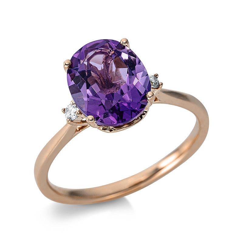 Ring 18 kt RG, 2 Brill. 0,04 ct, TW-si, 1 Amethyst 2,55 ct lila