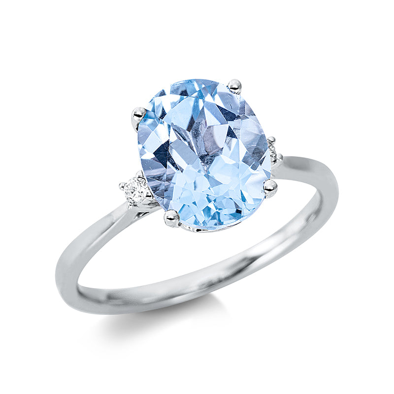 Ring 18 kt WG, 2 Brill. 0,04 ct, TW-si, 1 Topas 3,35 ct sky blue