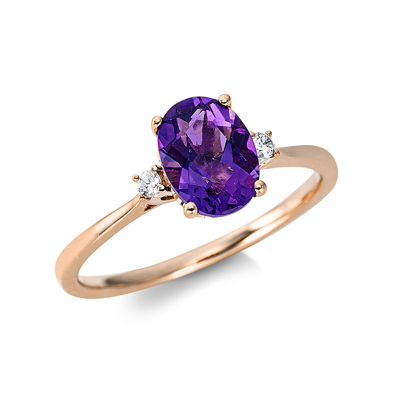 Ring 18 kt RG, 2 Brill. 0,04 ct, TW-si, 1 Amethyst 1,14 ct lila