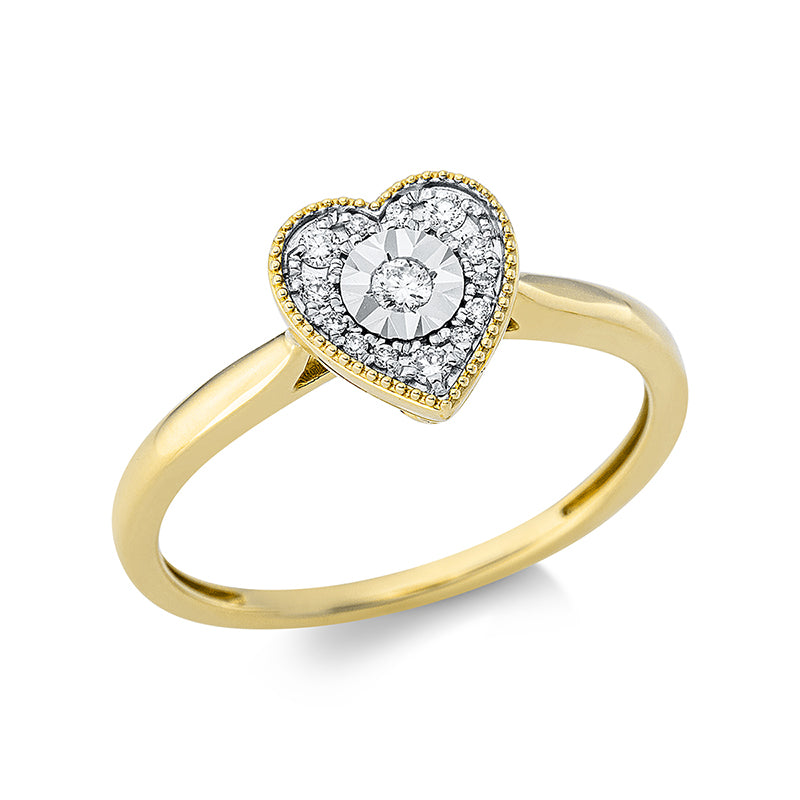 Ring 18 kt GG+WG, 3 Brill. 0,06 ct, TW-si, 1 Brill. 0,03 ct, TW-si, 10 Brill. 0,05 ct, TW-si