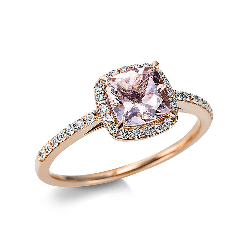 Ring 18 kt RG, 34 Brill. 0,18 ct, TW-si, 1 Morganit 0,87 ct pink