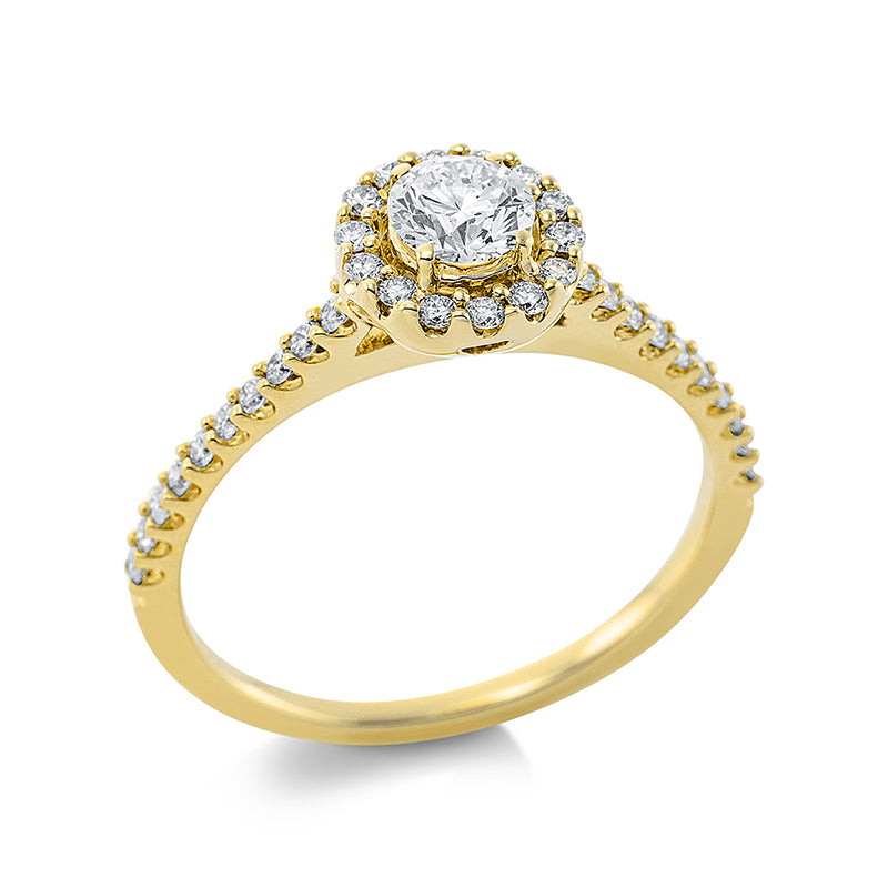 Ring 18 kt GG, 1 Brill. 0,33 ct, TW-si, 34 Brill. 0,27 ct, TW-si