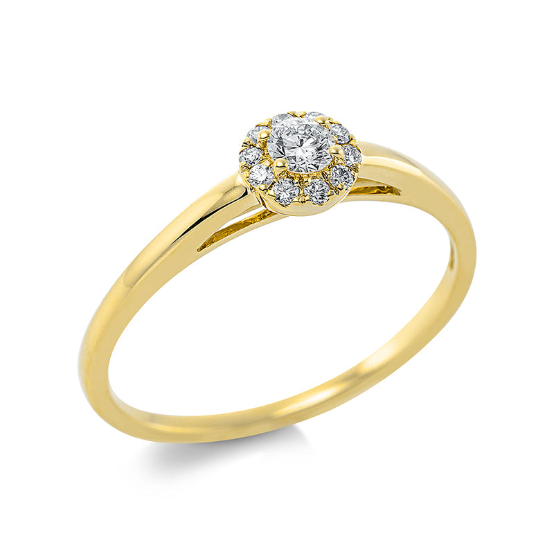 Ring 18 kt GG, 1 Brill. 0,11 ct, TW-si, 10 Brill. 0,07 ct, TW-si