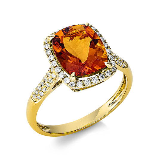 Ring 18 kt GG, 66 Brill. 0,27 ct, TW-si, 1 Citrin 3,00 ct mandarin