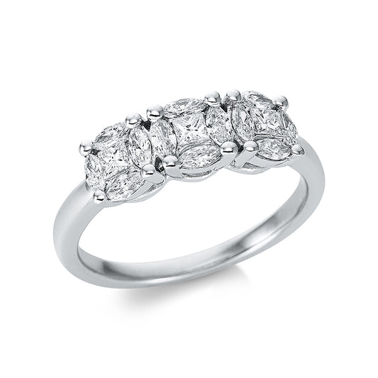 Ring 18 kt WG, 3 Princ. 0,20 ct, TW-si, 12 Nav. 0,45 ct, TW-si