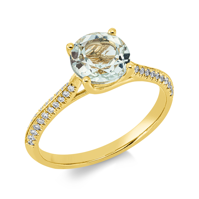 Ring 18 kt GG, 44 Brill. 0,14 ct, TW-si, 1 Amethyst 1,26 ct grün