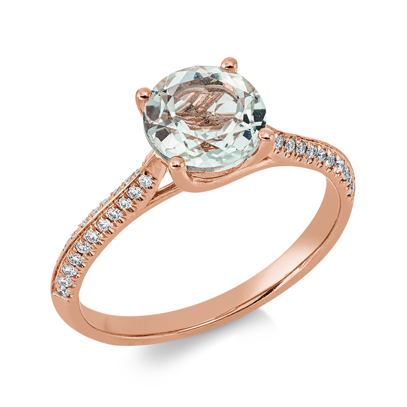 Ring 18 kt RG, 44 Brill. 0,14 ct, TW-si, 1 Amethyst 1,34 ct grün