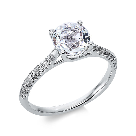 Ring 18 kt WG, 44 Brill. 0,14 ct, TW-si, 1 Amethyst 1,29 ct grün