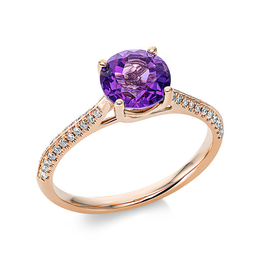 Ring 18 kt RG, 44 Brill. 0,15 ct, TW-si, 1 Amethyst 1,32 ct lila