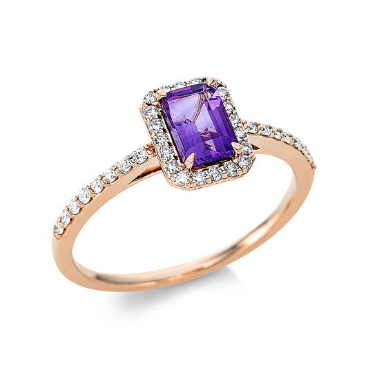 Ring 18 kt RG, 36 Brill. 0,19 ct, TW-si, 1 Amethyst 0,49 ct lila