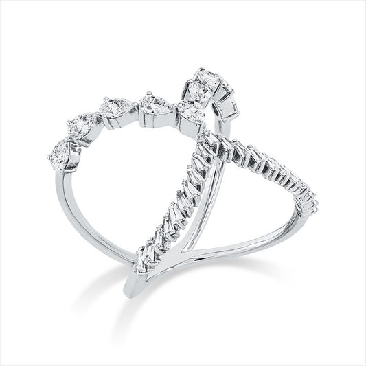 Ring 18 kt WG, 9 Tropfen 0,78 ct, TW-si, 21 Trap. 0,40 ct, TW-si