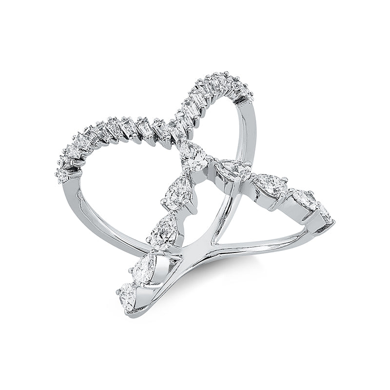 Ring 18 kt WG, 9 Tropfen 0,78 ct, TW-si, 21 Trap. 0,40 ct, TW-si